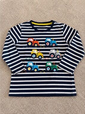 Kids Navy Stripe Long-Sleeve Top with Colorful Trucks